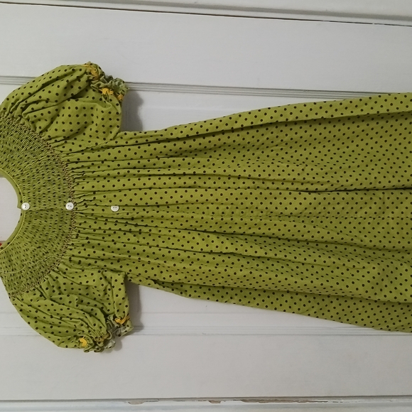 Green Polka Dot Smocked Dress - Picture 5 of 7